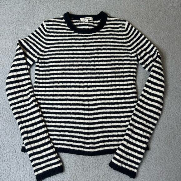 Madewell Sweaters - Madewell‎ Sweater Women XXS Black White Striped Wool Alpaca Long Sleeve Pullover